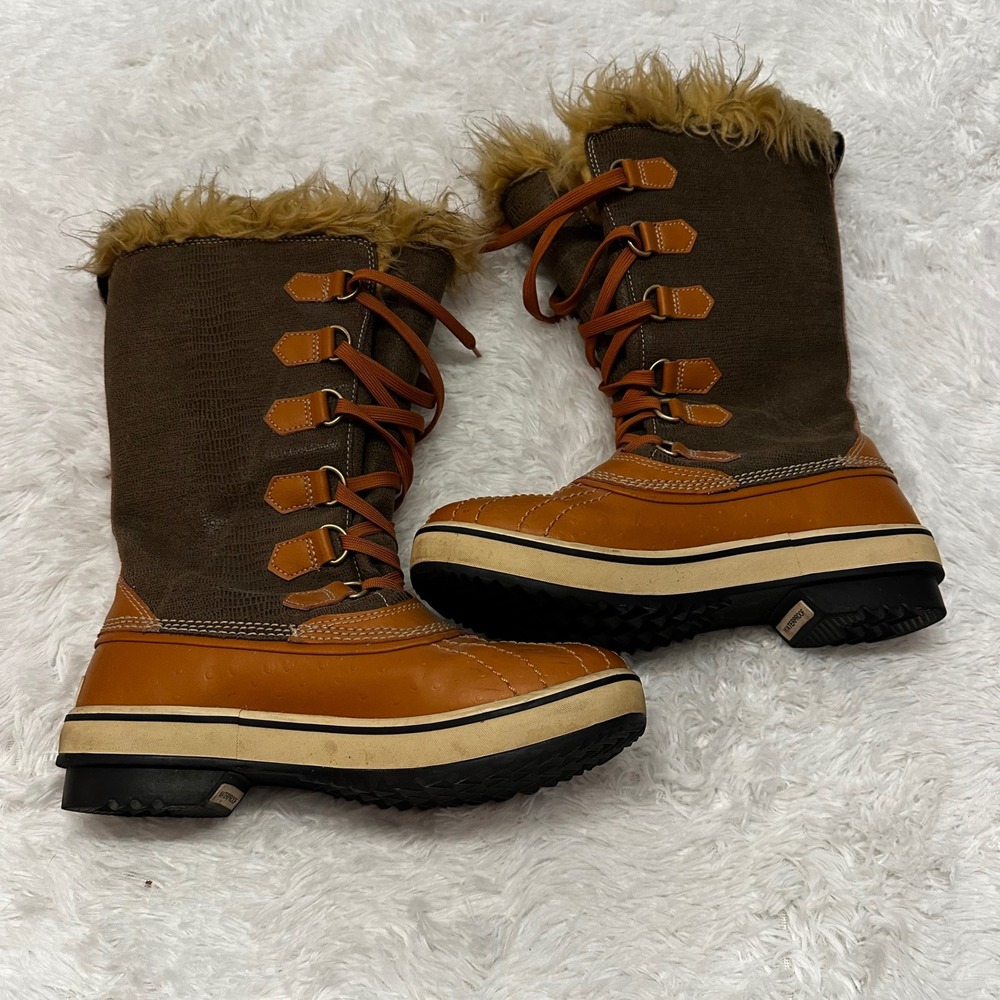 Sorel Tofino Waterproof Winter Boots Brown Tan Faux Fur Trim Womens 7 LL1863-316